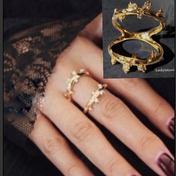 ALEXIS BITTAR NEW Gold Satellite Double Banded Crystal Accented Lace Size 7 Ring - Picture 2 of 16